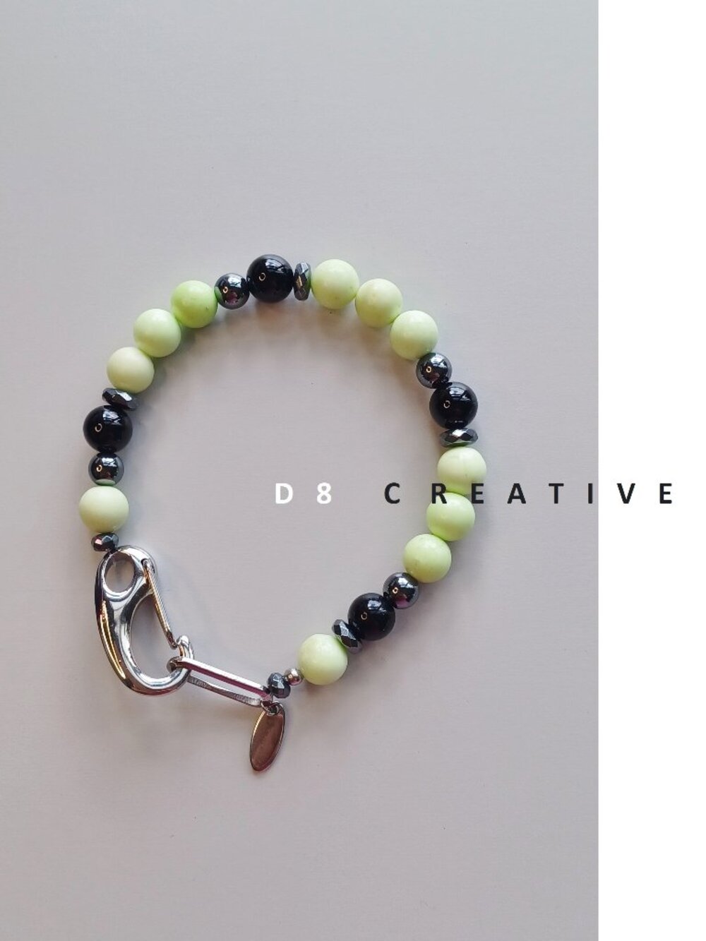 New men's lemon  chrysoprase with onyx and hematite stainless steel  bracelet
